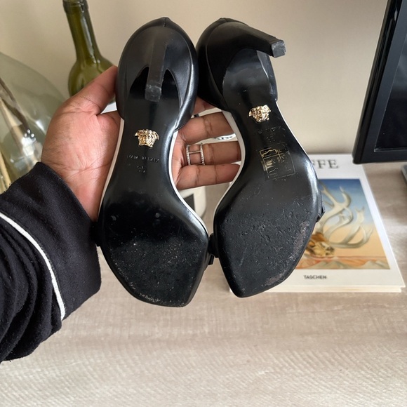 Versace Black & White Ankle-Strap Logo Sandals - Picture 4 of 6